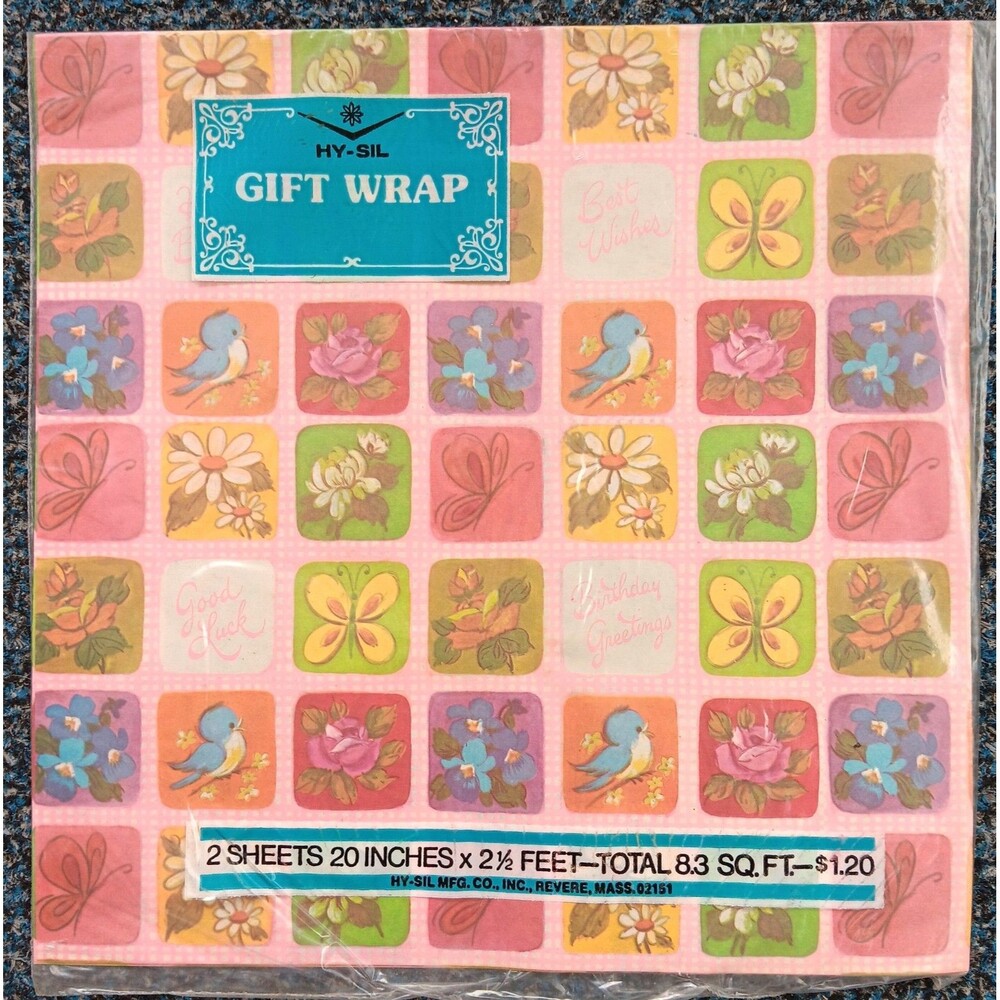 Vintage Hy-Sil Gift Wrap Wrapping Paper Birthday Good Luck  2 Sheets 20x30